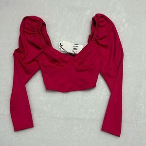 NEW- Zara hot pink long sleeve corset crop top size medium
